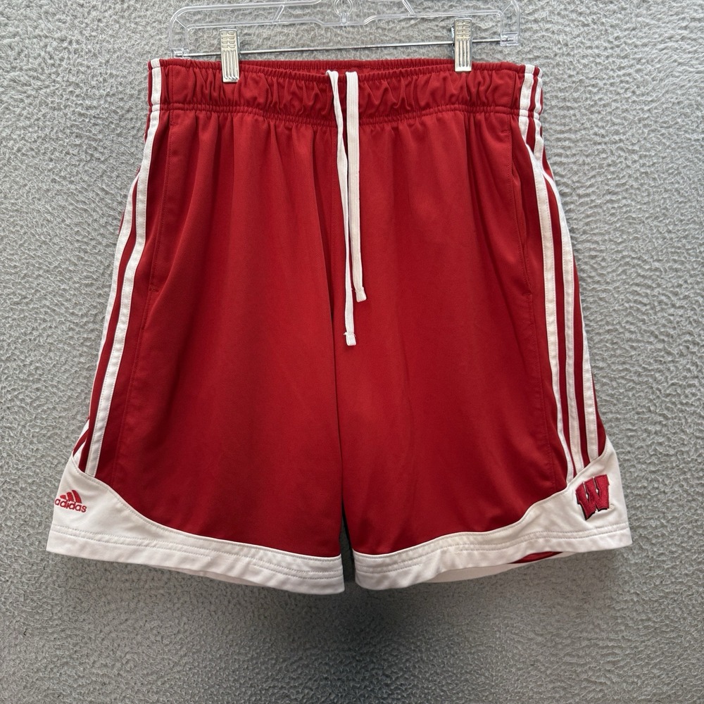 Wisconsin Badgers Shorts Adult‎ Medium Red White Adidas NCAA College Sports